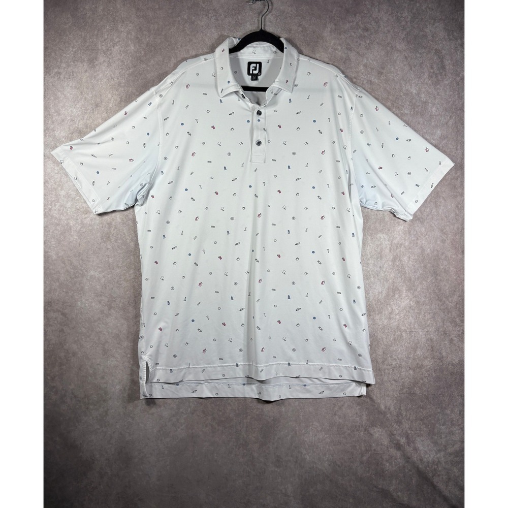 FootJoy Polo Shirt Mens XL White Golf Gear Print Short Sleeve Performance Active